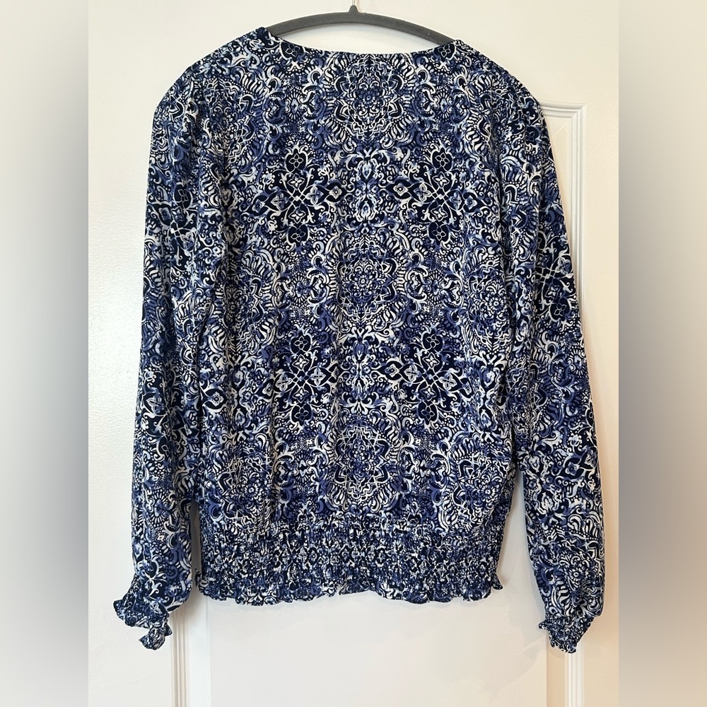 EUC Alex & LiLi Floral Blouse with Elastic Sleeves And Waist - Picture 2 of 6